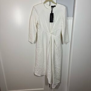 BCBGMaxAzria Ivory Cloud White Long Sleeve Asymmetrical Maxi Dress Size 6 NWT